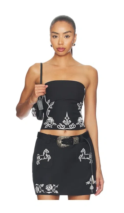 Markgong Floral Embroidered Tube Top In Black
