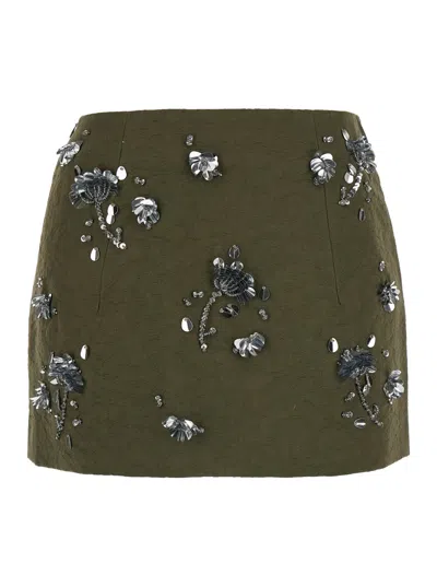 Markgong Floral-embellished Cotton Mini Skirt In Green