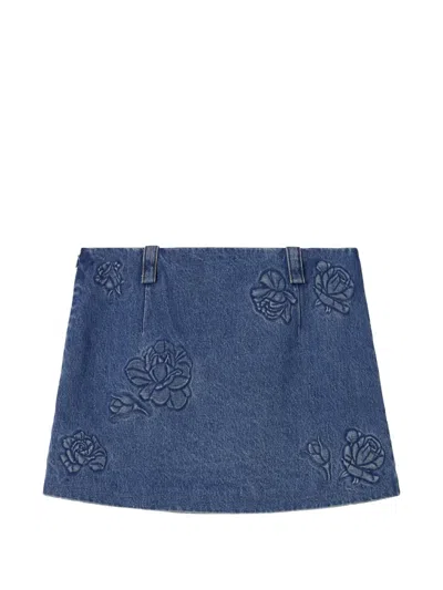 Markgong Floral-embossed Cotton A-line Mini Skirt In Blue