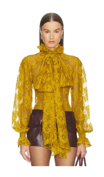 Markgong Gathered Lace Blouse In Yellow