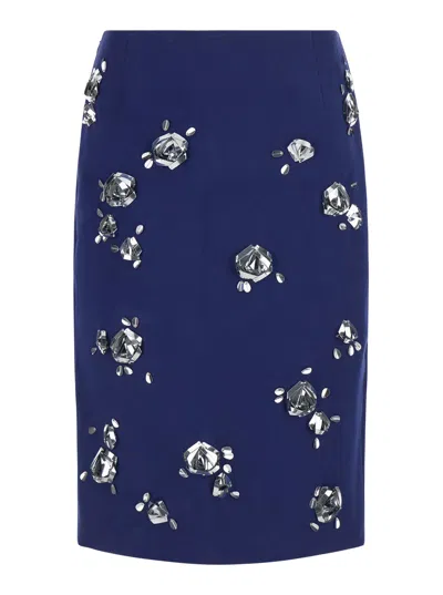Markgong High-waist Slim Pencil Mini Skirt With Pink Details In Blu