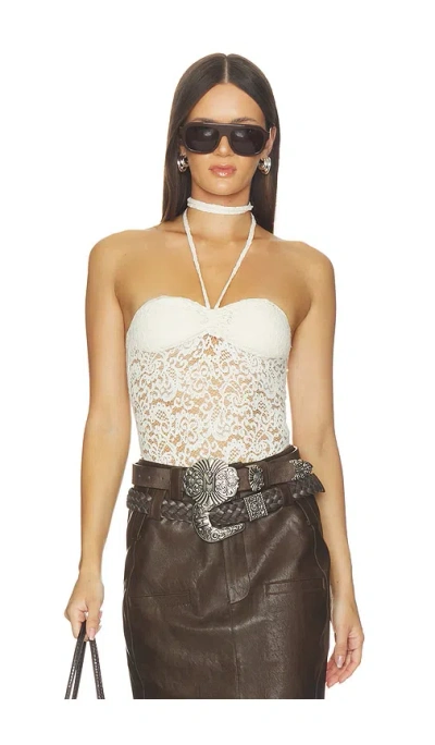 Markgong Lace Halter Neck Bodysuit In White