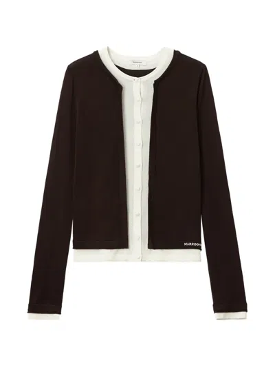 Markgong Layered Logo-print Cardigan In Black