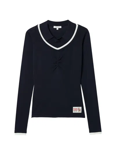 Markgong Long-sleeved T-shirt And Polo-collar Tank Top Set In Blue