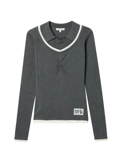 Markgong Long-sleeved T-shirt And Polo-collar Tank Top Set In Gray