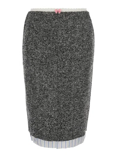 Markgong Pencil Skirt With Fringed Hem In Polyester Wool Blend For Women In Grey