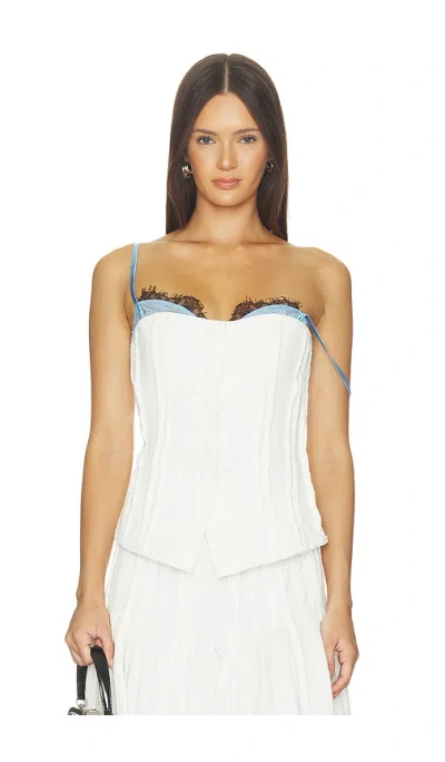 Markgong Strapless Button Up Top With Lace Trim In White