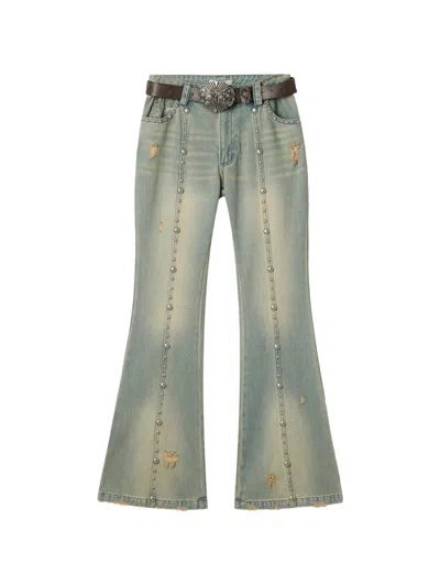 Markgong Stud-embellished Distressed Flared Jeans In Blue