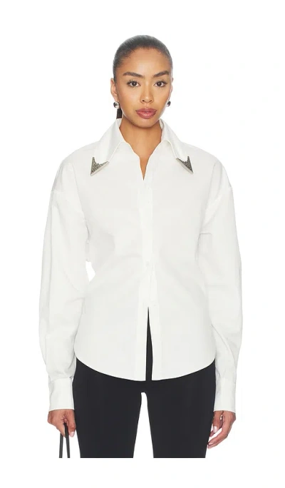Markgong Tie-back Shirt With Metallic Pointed Collar In White