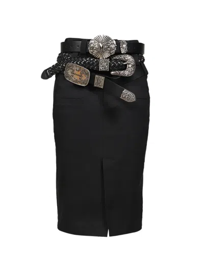 Markgong Triple-belted Pencil Midi Skirt In Black