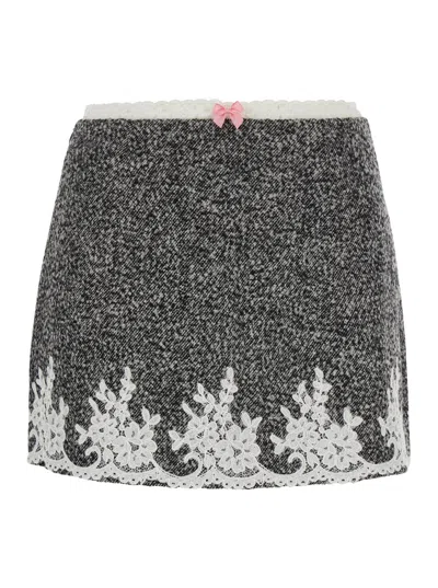 Markgong Tweed With Lace Trim Skirt In Gray
