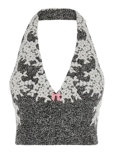 Markgong Wool-blend Lace Halter Top In Gray