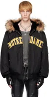 Marking Distance Black 'notre Dame' Bomber Jacket