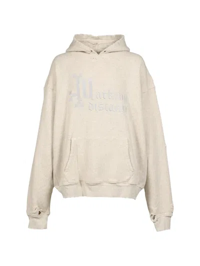 Marking Distance Logo-embroidered Distressed Hoodie In Neutral