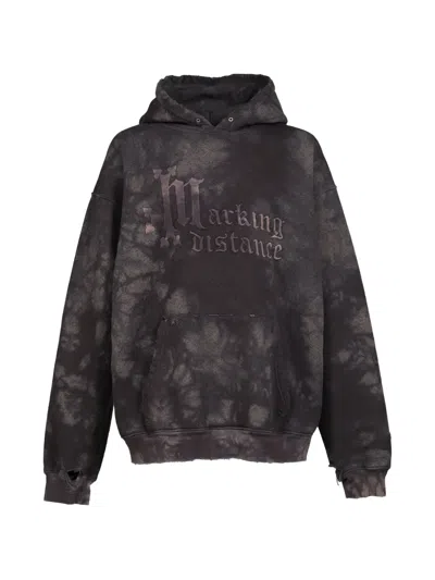 Marking Distance Logo-embroidered Washed Hoodie In Black