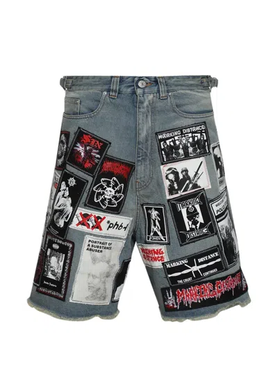 Marking Distance Patch-detail Denim Shorts In Blue