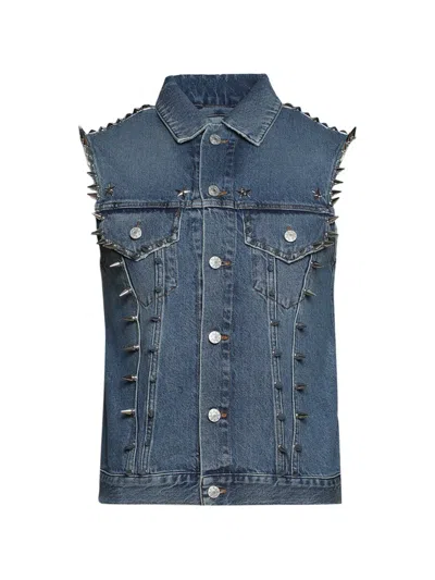 Marking Distance Spike-embellished Denim Vest In Blue