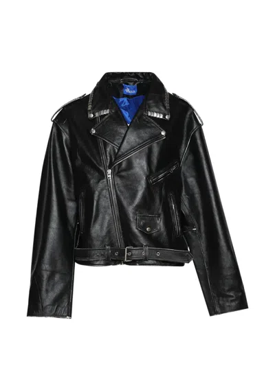 Marking Distance Zipped Leather Jacket In Black