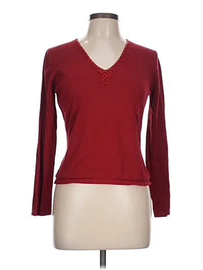 Pre-owned Marks & Spencer Long Sleeve Top Burgundy V-neck Tops