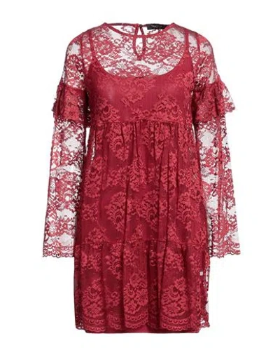 Markup Woman Short Dress Burgundy Size L Polyamide In Red