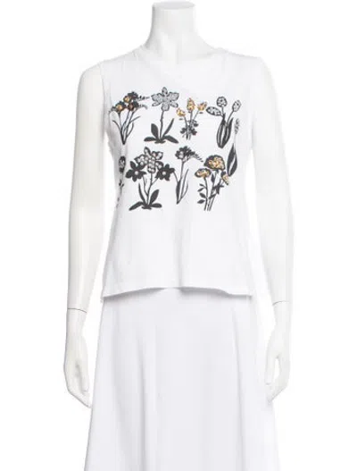 Pre-owned Markus Lupfer Floral Print Crew Neck Top In White