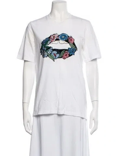 Pre-owned Markus Lupfer Floral Print Crew Neck T-shirt In Metallic/white
