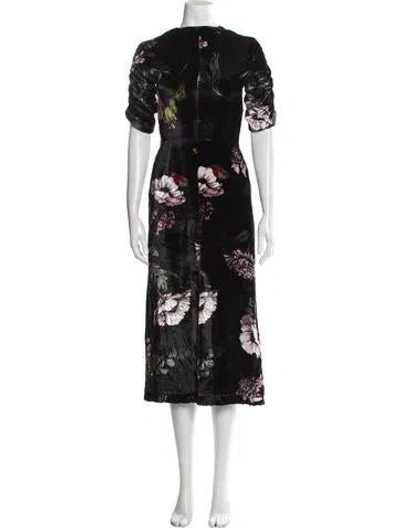 Pre-owned Markus Lupfer Floral Print Long Dress In Black