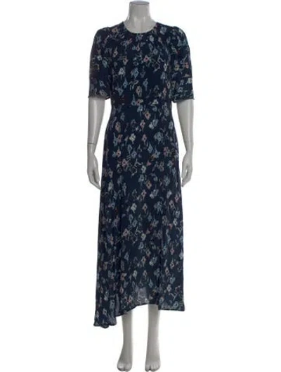 Pre-owned Markus Lupfer Floral Print Long Dress In Blue