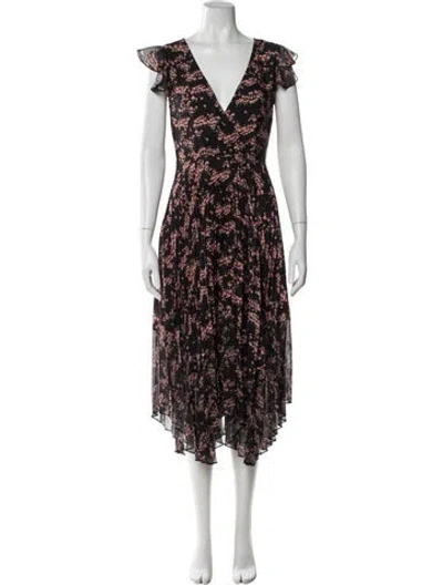 Pre-owned Markus Lupfer Floral Print Midi Length Dress In Black