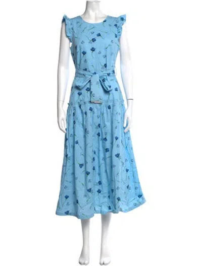 Pre-owned Markus Lupfer Floral Print Midi Length Dress In Blue