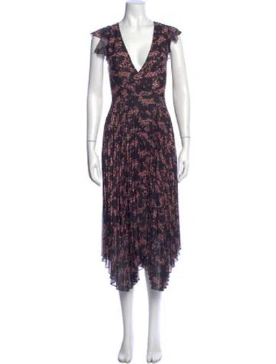 Pre-owned Markus Lupfer Floral Print Midi Length Dress W/ Tags In Blue