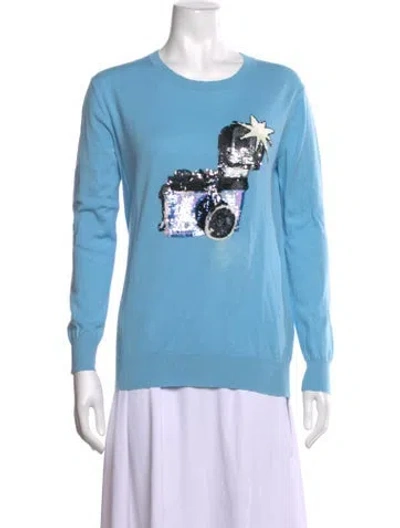 Pre-owned Markus Lupfer Graphic Print Crew Neck Top In Blue