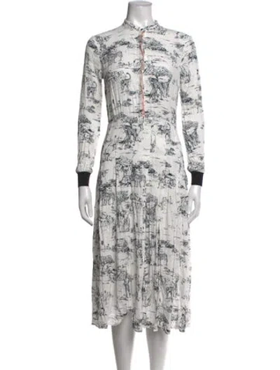 Pre-owned Markus Lupfer Graphic Print Midi Length Dress In White