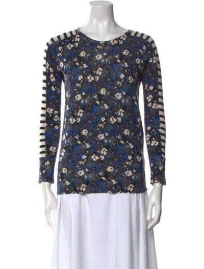 Pre-owned Markus Lupfer Merino Wool Floral Print Top In Blue