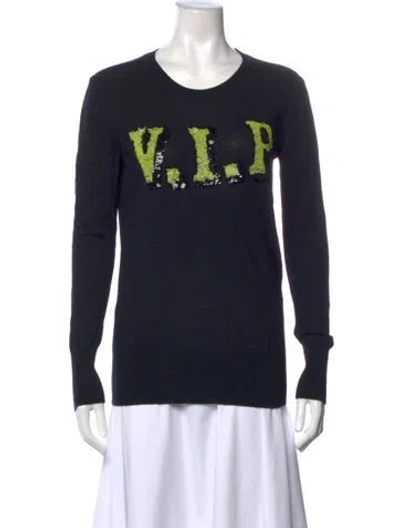 Pre-owned Markus Lupfer Merino Wool Graphic Print Sweater In Black