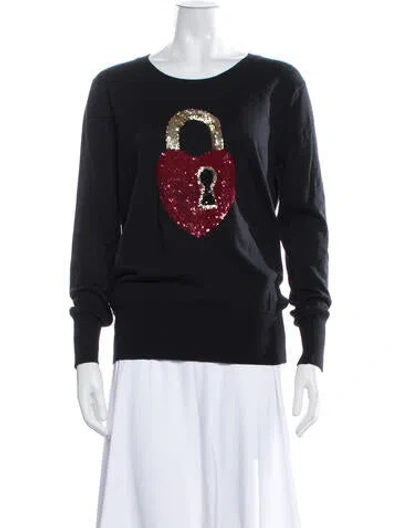 Pre-owned Markus Lupfer Merino Wool Graphic Print Sweater In Black