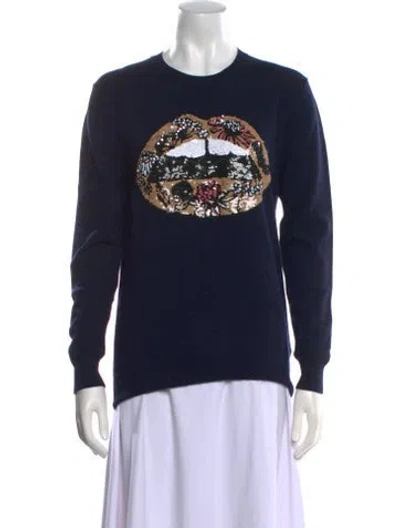 Pre-owned Markus Lupfer Merino Wool Graphic Print Sweater In Blue
