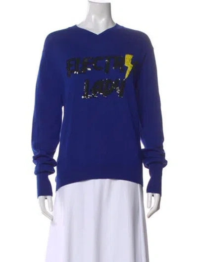 Pre-owned Markus Lupfer Merino Wool Graphic Print Sweater In Blue