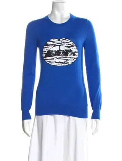 Pre-owned Markus Lupfer Merino Wool Graphic Print Sweater In Blue