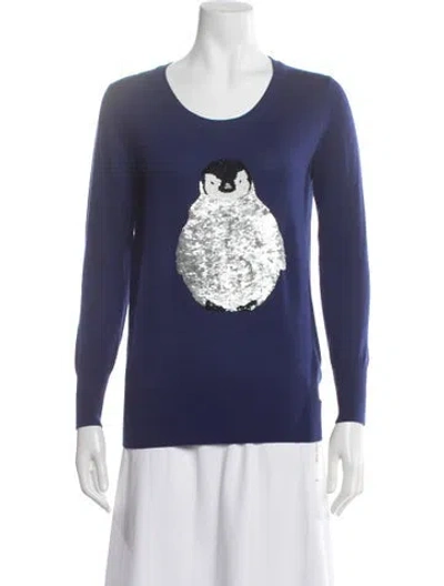 Pre-owned Markus Lupfer Merino Wool Graphic Print Sweater In Blue
