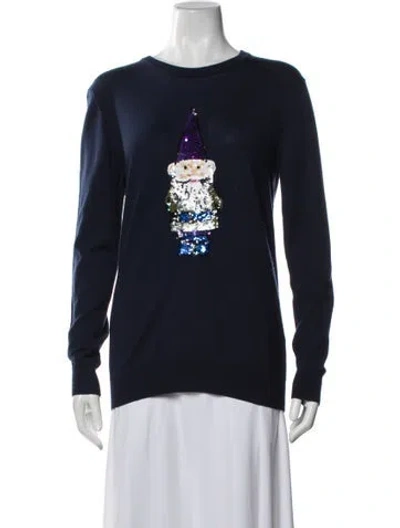 Pre-owned Markus Lupfer Merino Wool Graphic Print Sweater In Blue