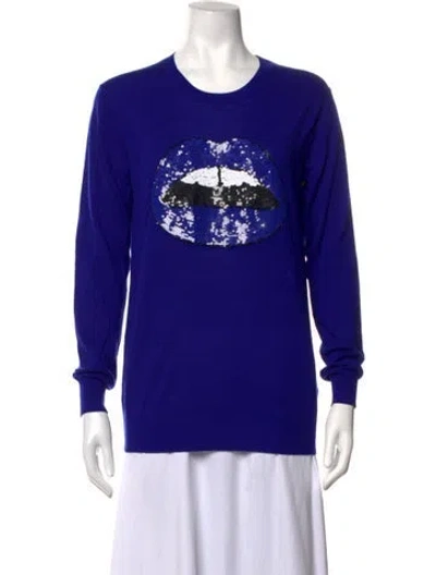 Pre-owned Markus Lupfer Merino Wool Graphic Print Sweater In Blue