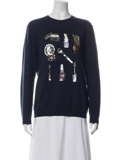 Pre-owned Markus Lupfer Merino Wool Graphic Print Sweater In Blue