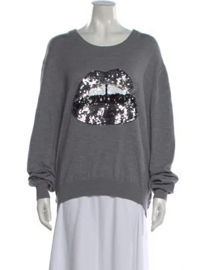 Pre-owned Markus Lupfer Merino Wool Graphic Print Sweater In Gray