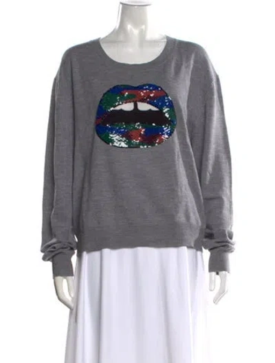 Pre-owned Markus Lupfer Merino Wool Graphic Print Sweater In Gray