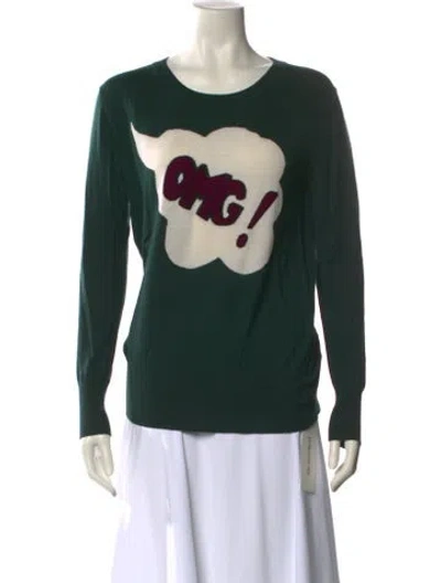 Pre-owned Markus Lupfer Merino Wool Graphic Print Sweater In Green