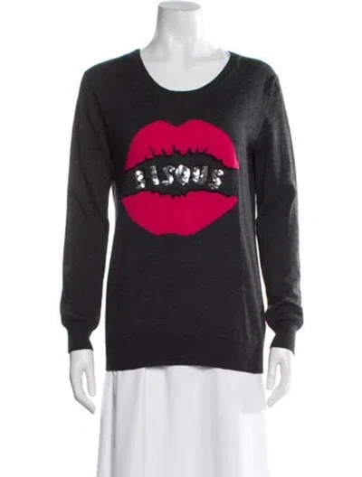 Pre-owned Markus Lupfer Merino Wool Graphic Print Sweater In Green