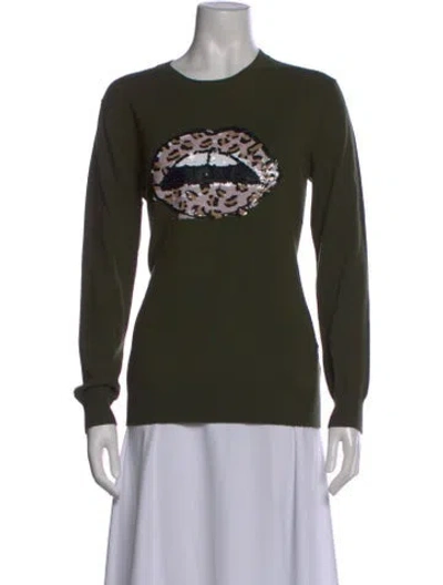 Pre-owned Markus Lupfer Merino Wool Graphic Print Sweater In Green