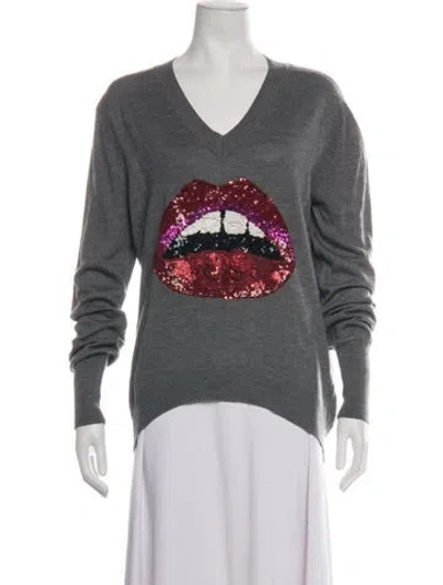 Pre-owned Markus Lupfer Merino Wool Graphic Print Sweater In Grey
