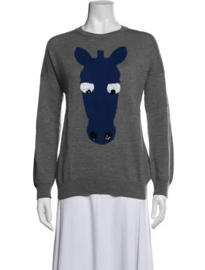 Pre-owned Markus Lupfer Merino Wool Graphic Print Sweater In Grey